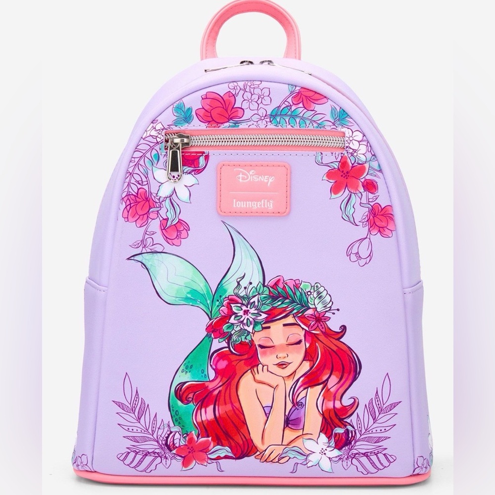 New Loungefly Disney The Little Mermaid Ariel Floral Dream Mini Backpack.